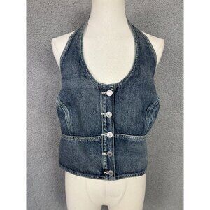 Levi's Women's Janeesah Slim Fit Cotton Smocked-Back Halter Top Blue XL NWT's